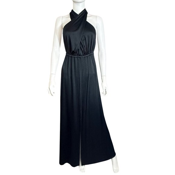 Halston Heritage Dress Womens 2 Black Halter Maxi Open Back Formal - Picture 3 of 8